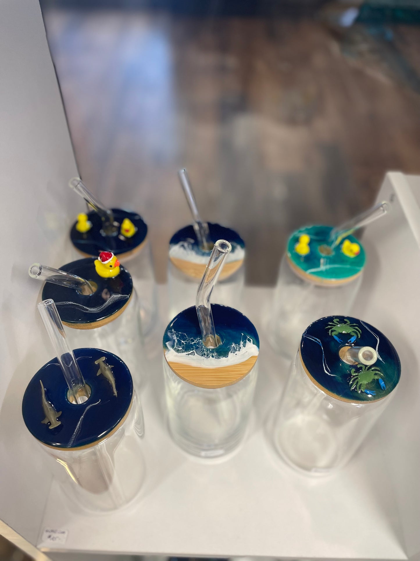 Ocean Glass Cups with Glass Straw