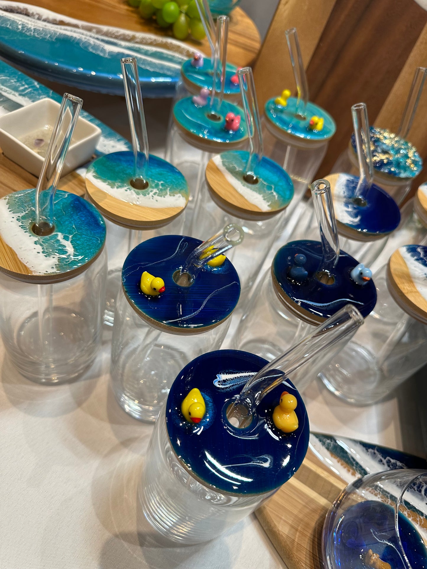 Ocean Glass Cups with Glass Straw