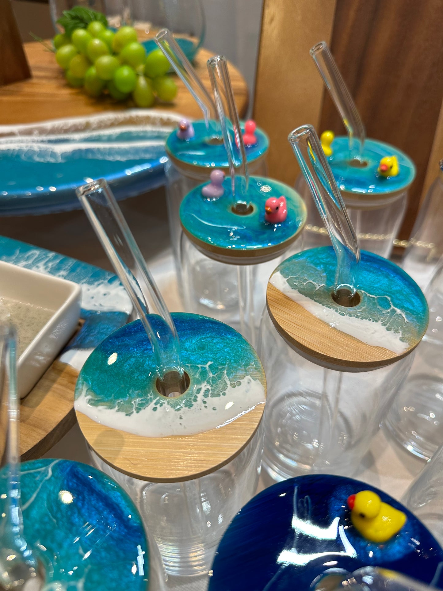 Ocean Glass Cups with Glass Straw