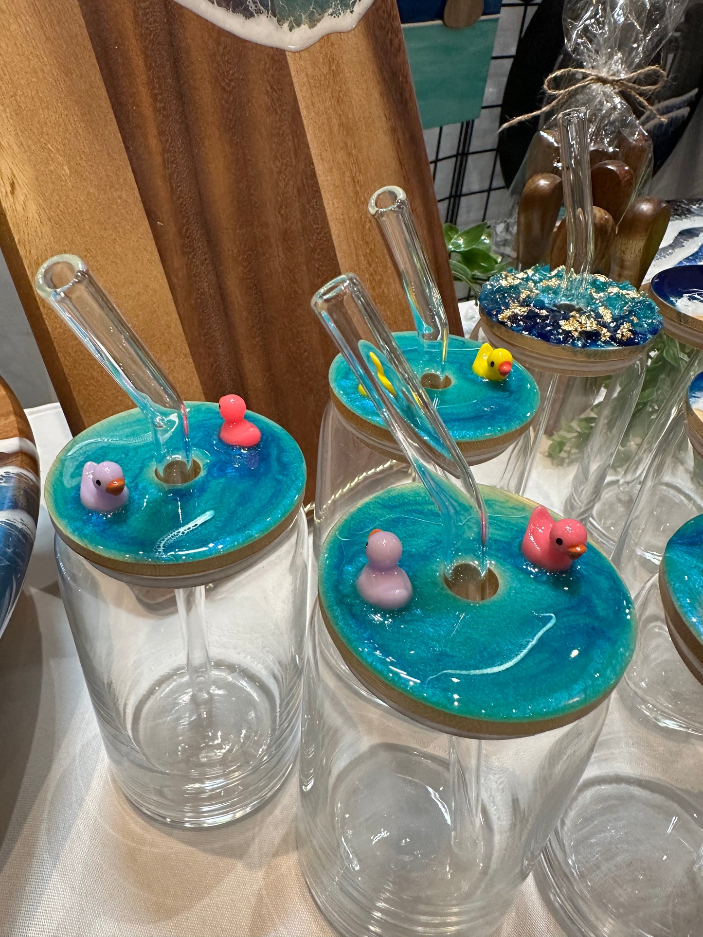 Ocean Glass Cups with Glass Straw