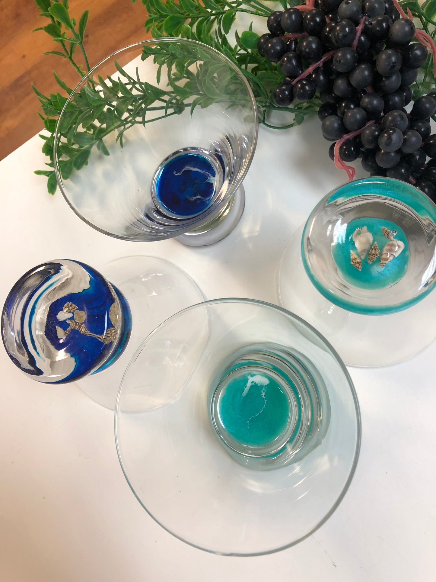 Set of Stemless Ocean Martini or Whiskey Ocean Glassware